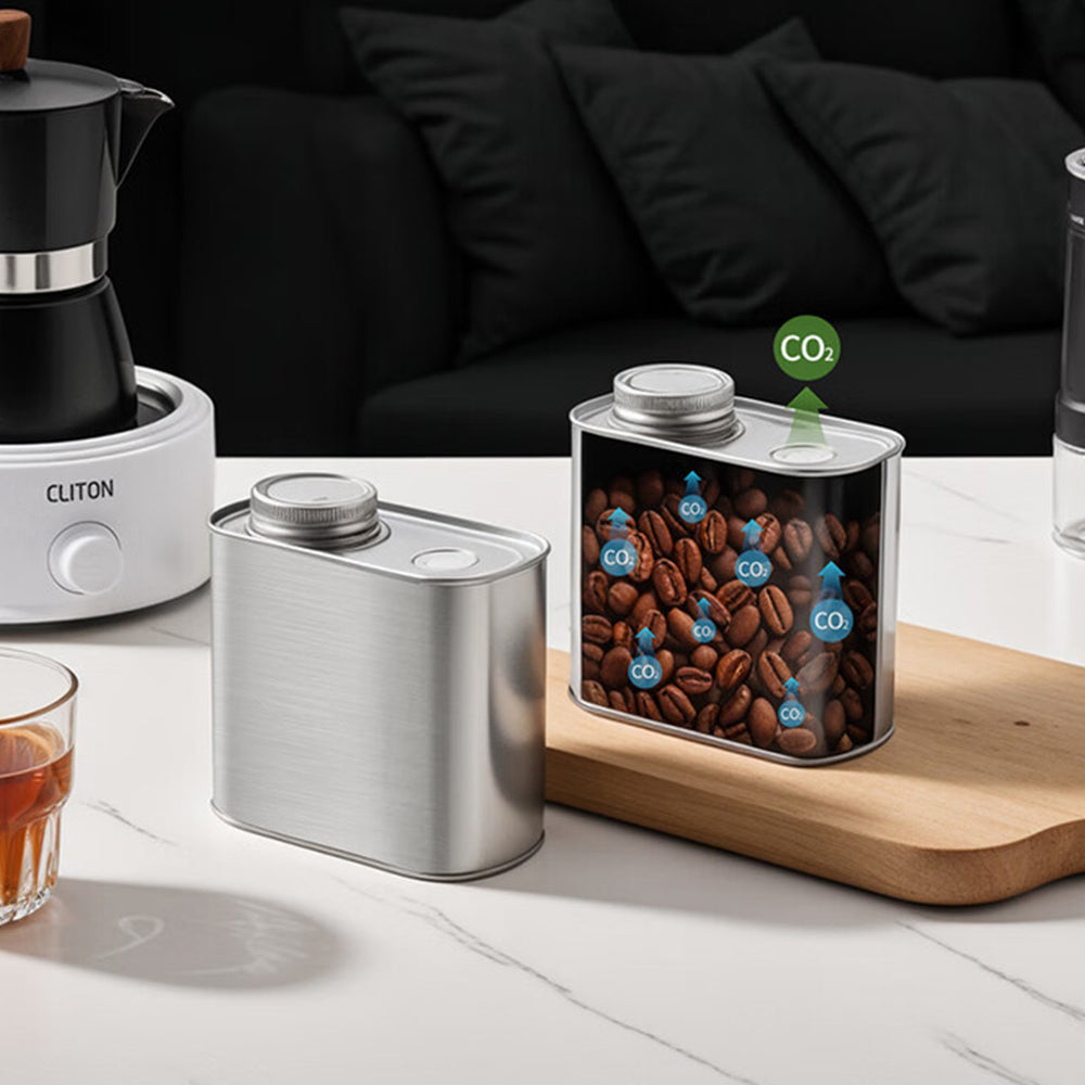 Small Metal Coffee Can with Seal - 12oz Airtight Tin for Coffee Beans Grounds Tea, Square Design Stackable Kitchen Storage (0.4L) Rust-Proof & BPA Free