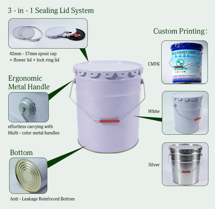 20L Empty Metal Paint Bucket - 300x360mm Leak-Proof Drum for Industrial Chemical Storage