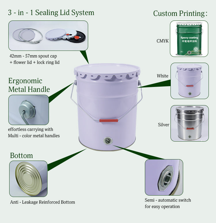 18L Leak-Proof Metal Paint Bucket - 300x330mm Empty Drum for Oil-Based Paint & Solvents