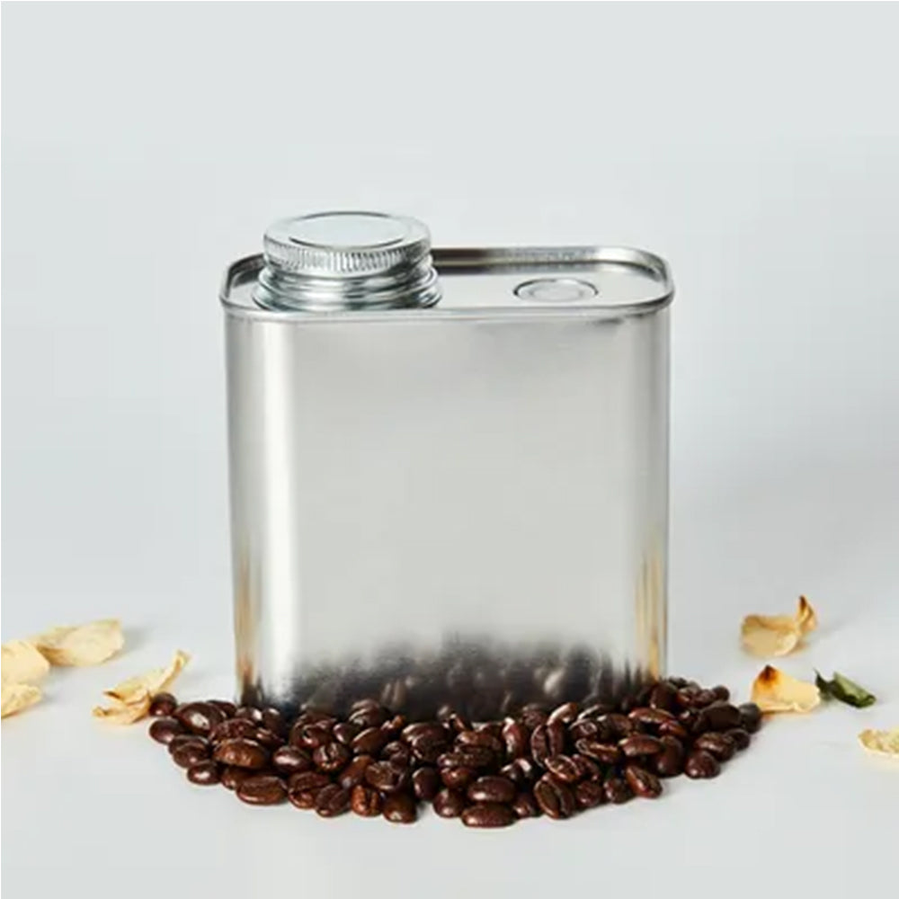 Small Metal Coffee Can with Seal - 12oz Airtight Tin for Coffee Beans Grounds Tea, Square Design Stackable Kitchen Storage (0.4L) Rust-Proof & BPA Free